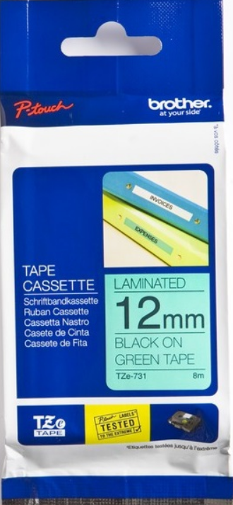 

Наклейка Brother TZE731 Наклейка ламинированная TZ-E731 (12 мм черн/зелен), TZE731