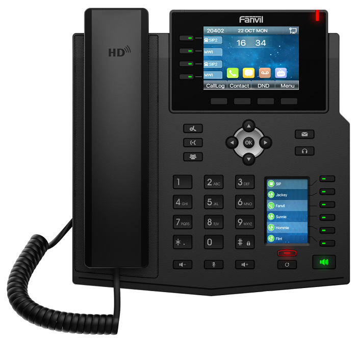 

Телефон VoiceIP Fanvil X5U 16 линий SIP, 2 порта Ethernet 10/100/1000, цветной основной дисплей 3,5”, встроенный BlueTooth, IPb6, PoE, X5U