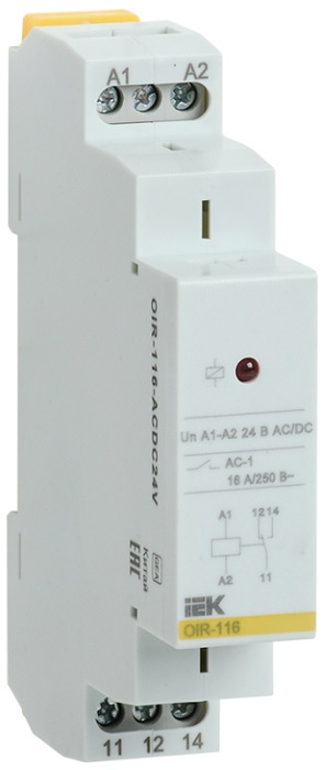 

Реле промежуточное IEK OIR-116-ACDC24V OIR 1 конт. 16А 24В AC/DC, OIR-116-ACDC24V