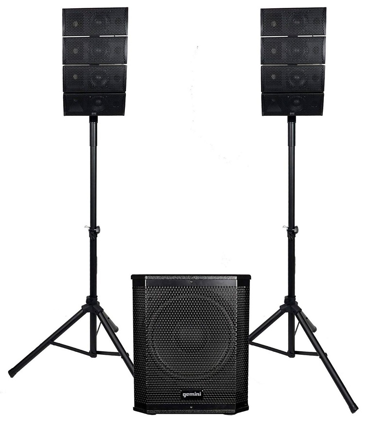 Акустическая система Gemini LRX-448 Комплект: 8 (2х4) 2-х полосных сателлитов, 12" активный сабвуфер, совокупная мощность RMS 600 Вт, SD слот, USB пор