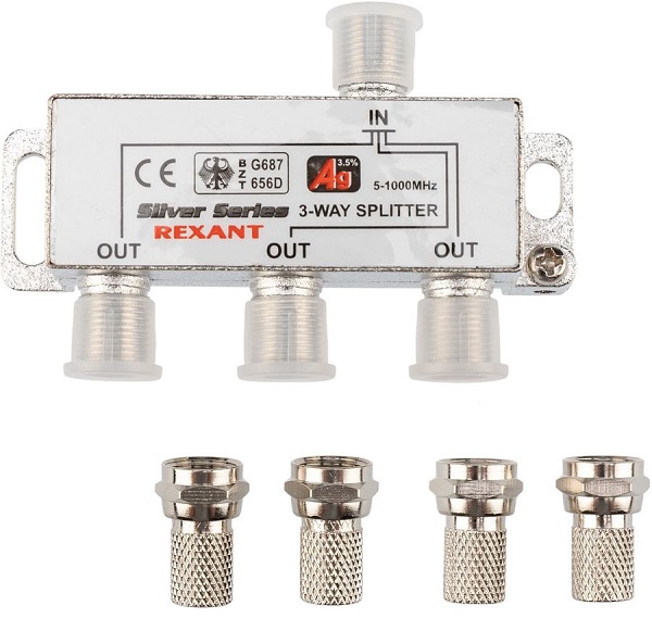 

Сплиттер Rexant 05-6102 ТВ х 3 + 4шт. F "BOX" 5-1000 МГц "Silver", 05-6102