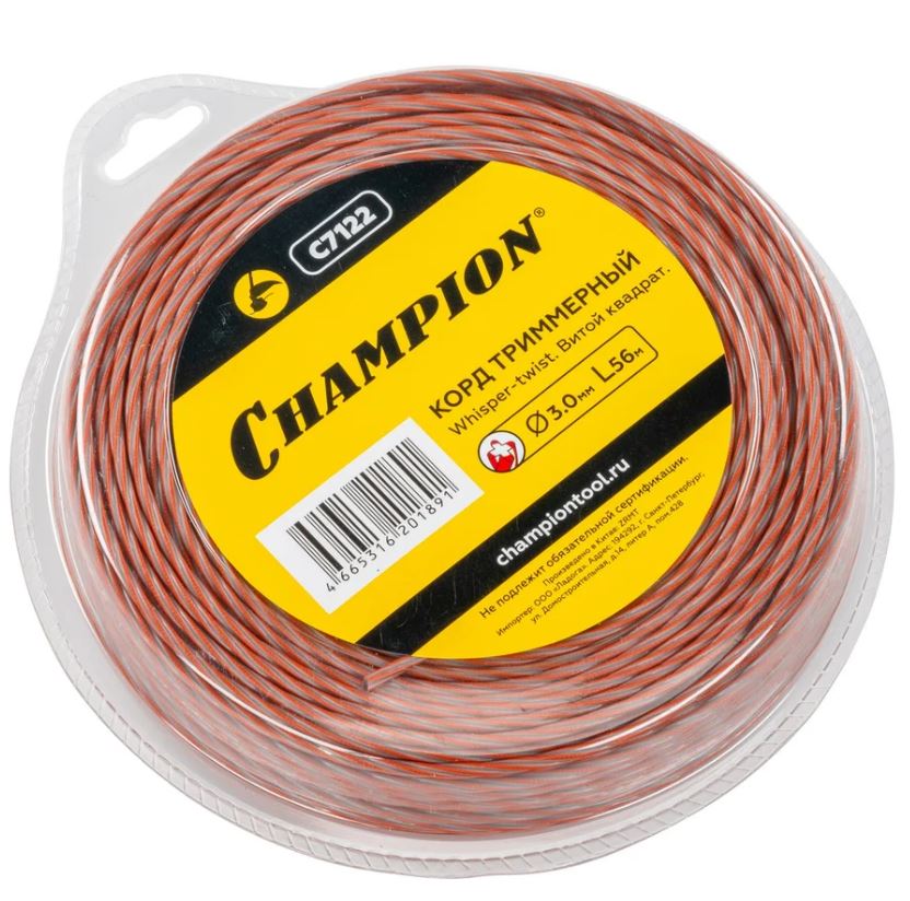 

Корд CHAMPION C7122 триммерный Whisper-twist 3,0мм*56м (витой квадрат), нож, C7122