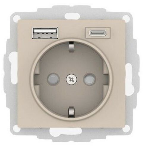 

Розетка с заземлением с 2 USB Systeme Electric ATN001232 AtlasDesign A+C, 5В/2,4А/3,0А, 2х5В/1,5А, механизм, Песочный, ATN001232