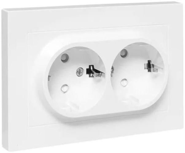 

Розетка двухместная с заземлением в сборе EKF UP1-SOW-211 16А, со шторками, с рамкой, белый Эпика, UP1-SOW-211