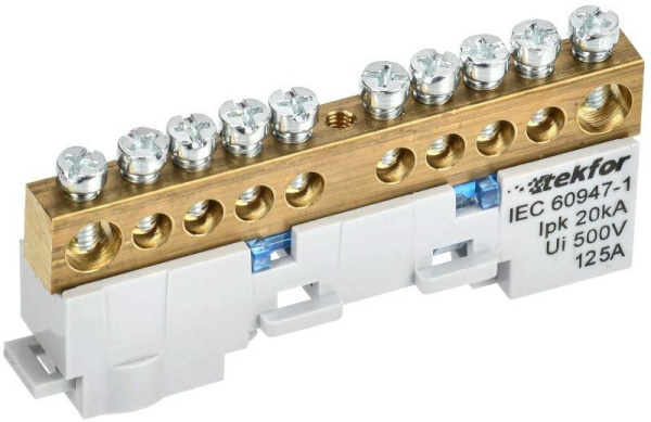 Изображение товара Шина IEK TF-NN20-10-DL-K07 для соединения проводов 125 А 25 мм² DIN-рейка