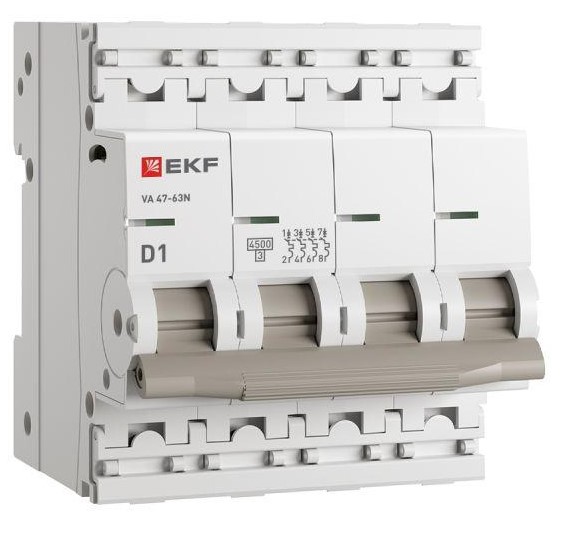 

Автоматический выключатель EKF M634401D 4P 1А (D) 4,5kA ВА 47-63N PROxima, M634401D