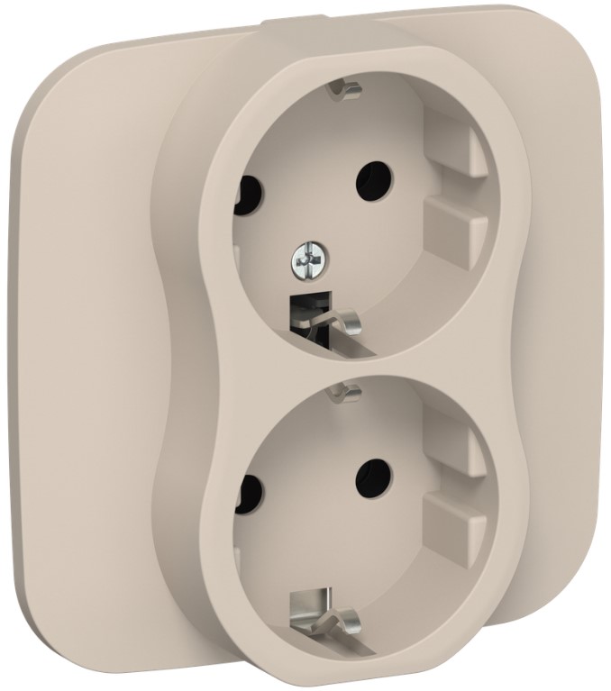 

Розетка двухместная с заземлением IEK FI-R21A-16-1-K88 FLITE без защитных шторок безвинтовое крепление 16А РС12-1-А-ФлЛ льняной, FI-R21A-16-1-K88