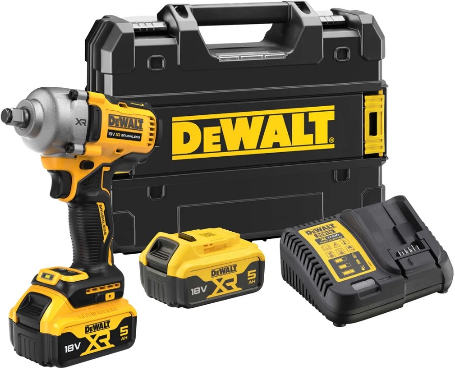 

Гайковерт DeWALT DCF891P2T аккумуляторный, 18 В, 1084 Нм, 3250 уд/мин, с 2 АКБ 5 Ач и ЗУ, в кейсе TSTAK, DCF891P2T