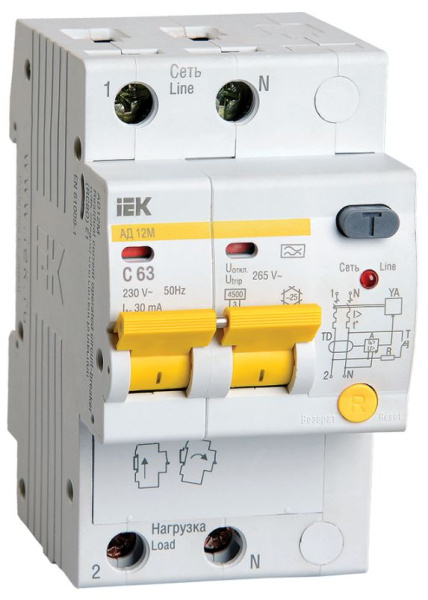 Изображение товара Автомат дифференциальный IEK MAD12-2-063-C-030 2Р 63А 30мА серия KARAT
