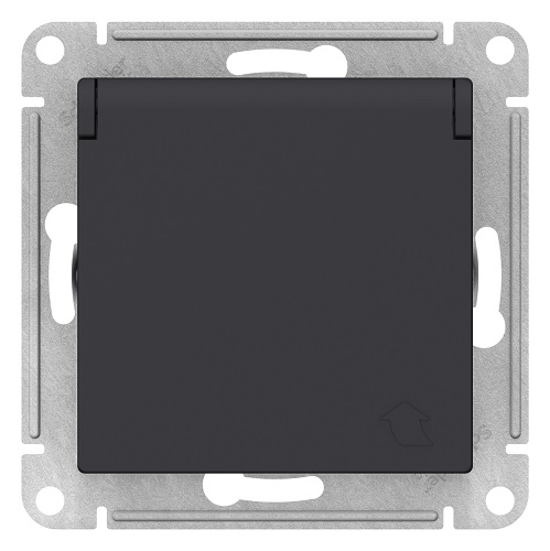 

Розетка Schneider Electric ATN001046 AtlasDesign, с заземлением, со шторками, с крышкой, 16А, IP20, механизм, карбон, ATN001046