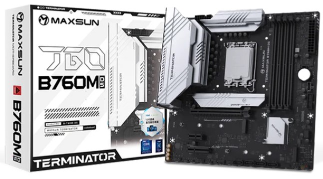 

Материнская плата mATX MAXSUN MS-Terminator B760M D5 (LGA1700, B760, 4*DDR5 (7600), HDMI, DP, 4*SATA, 3*M.2, PCIe, 6*USB 2.0, 2*USB 3.2) RTL, MS-Terminator B760M D5