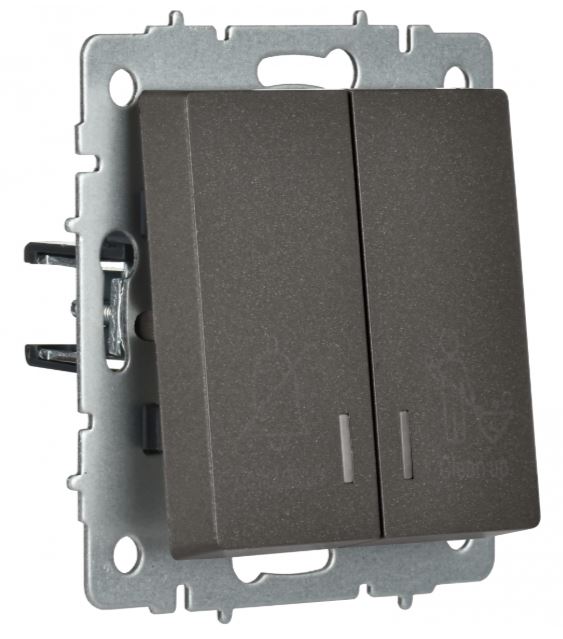 

Выключатель двухклавишный с подсветкой IEK BR-V20-2-10-K45 BRITE отел. 10А ВС10-2-9-БрТБ Бронза, BR-V20-2-10-K45