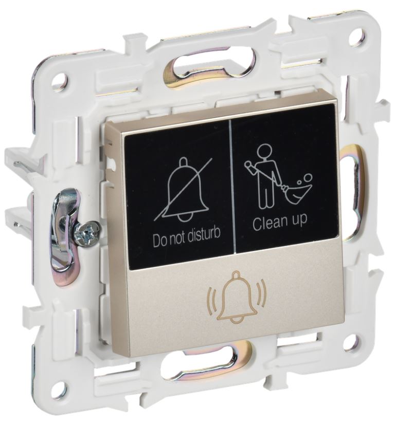 

Кнопка звонка IEK SK-V14-2-10-K37 SKANDY с индикацией для отелей 10А SK-V17Sh шампань, SK-V14-2-10-K37