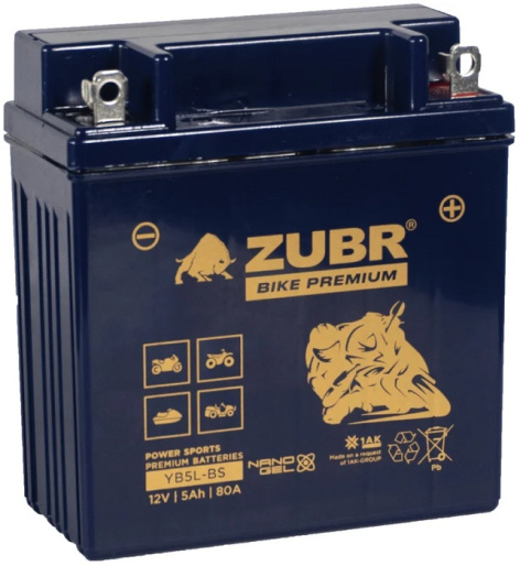Изображение товара Гелевый аккумулятор ZUBR YB5L-BS для мототехники 12 В 5 Ач