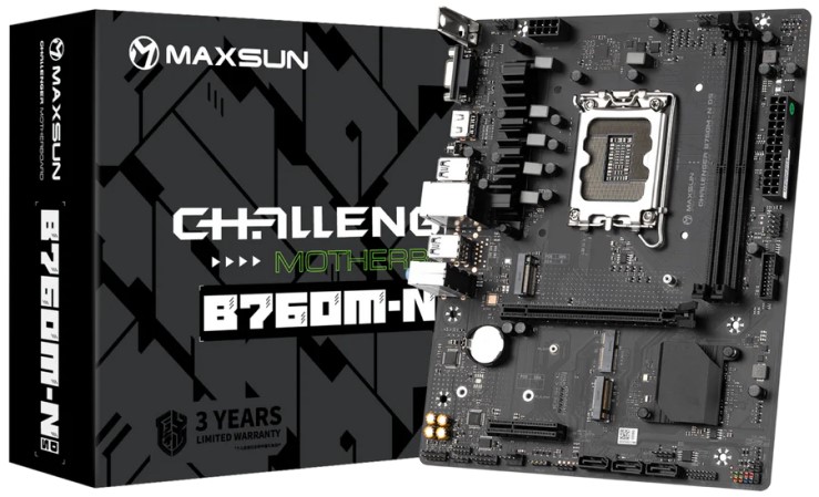 

Материнская плата mATX MAXSUN MS-Challenger B760M D5 WIFI (LGA1700, B760, 2*DDR5 (6400), VGA, HDMI, 3*SATA, 2*M.2, PCIe, 2*USB2.0, 4*USB 3.2) RTL, MS-Challenger B760M D5 WIFI