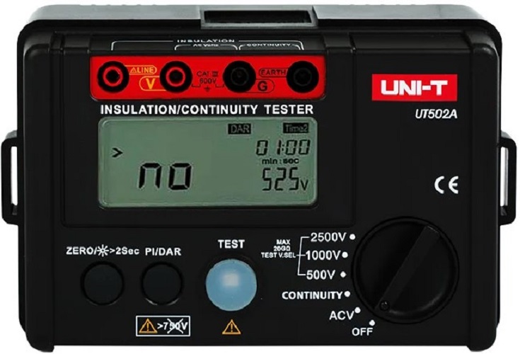 

Измеритель сопротивления изоляции UNI-T UT502A погружной 3МОм ~ 2 ГОм, до 2500В, UT502A