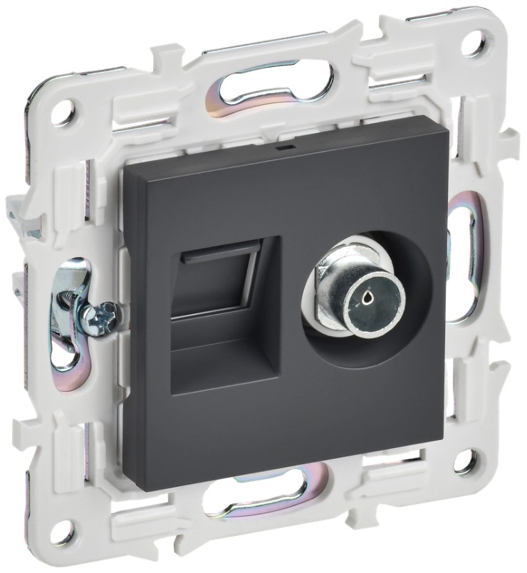 

Розетка комбинированная IEK SK-AK20-2-K48 SKANDY TV+RJ45 кат.6 SK-A15T титан, SK-AK20-2-K48