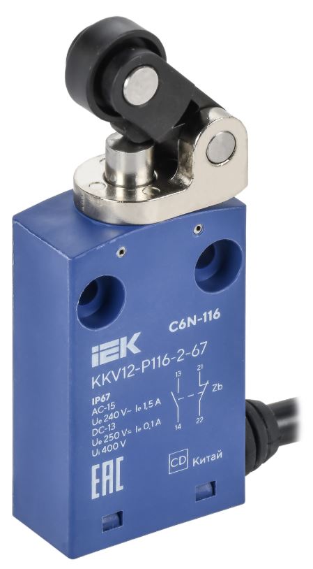 

Выключатель концевой IEK KKV12-P116-2-67 C6N-116 толкатель с рычажным роликом правый IP67, KKV12-P116-2-67