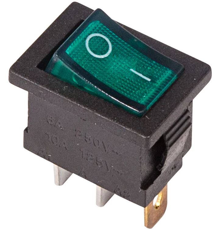 

Выключатель Rexant 36-2153 клавишный 250V 6А (3с) ON-OFF зеленый с подсветкой Mini (RWB-206, SC-768), 36-2153