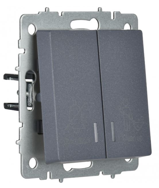 

Выключатель двухклавишный с подсветкой IEK BR-V20-2-10-K35 BRITE отел. 10А ВС10-2-9-БрМ Маренго, BR-V20-2-10-K35