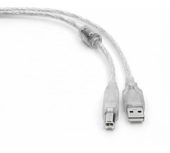 

Кабель интерфейсный USB 2.0 Cablexpert AM/BM 0,75 м, Pro, экран, феррит. кольцо, прозрачный, пакет, AM/BM