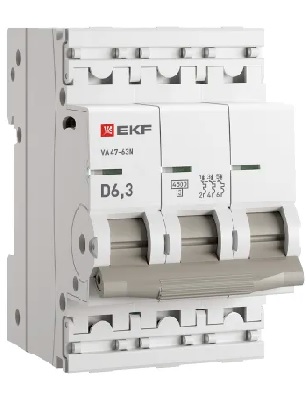 

Автоматический выключатель EKF M63436T3D 3P 6,3А (D) 4,5kA ВА 47-63N PROxima, M63436T3D