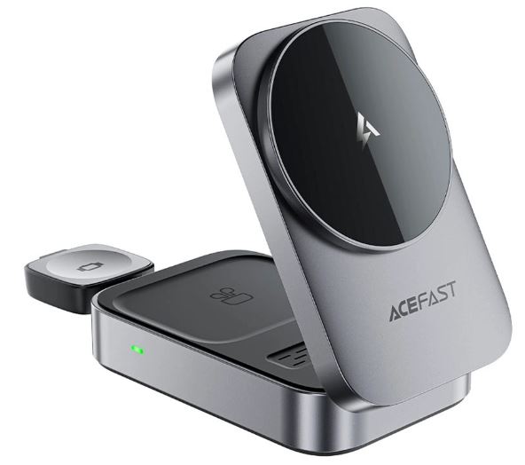 

Держатель ACEFAST E22 с функцией зарядного устройства, настольный складной Desktop 3-In-1 Wireless Charging Holder. Цвет: металлик, E22