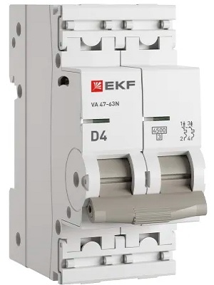 

Автоматический выключатель EKF M634204D 2P 4А (D) 4,5kA ВА 47-63N PROxima, M634204D