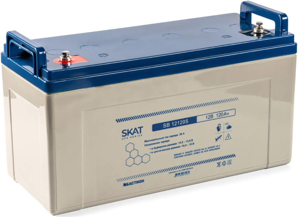

Аккумулятор Бастион SKAT SB 12120S свинцово-кислотный тип AGM 12V 120Ач Iзар.36А, клеммы под болт М6, SKAT SB 12120S