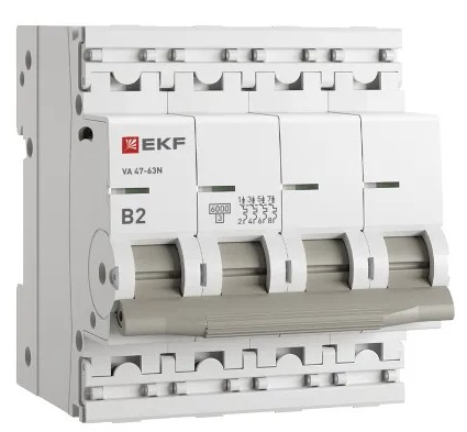 

Автоматический выключатель EKF M636402B 4P 2А (B) 6кА ВА 47-63N PROxima, M636402B