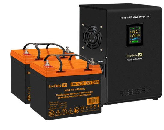 Изображение товара Комплект ИБП Exegate FineSine SX-1000.LCD.AVR.2SH с 2 розетками и топологией Line-Interactive