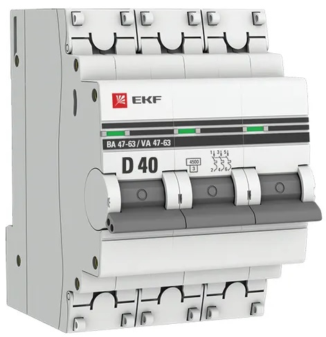 

Автоматический выключатель EKF mcb4763-4-40D-pro 4P 40А (D) 4,5kA ВА 47-63, mcb4763-4-40D-pro