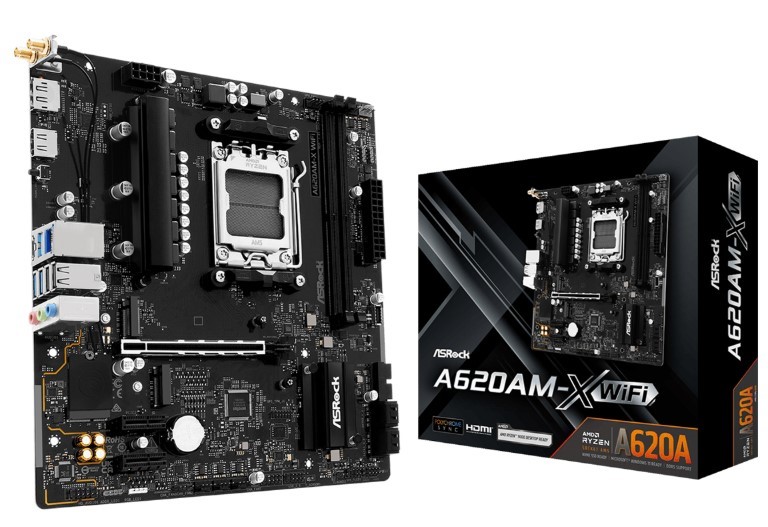 

Материнская плата mATX ASRock A620AM-X WIFI (AM5, AMD A620A, 2*DDR5, PCIe, 2*M.2, 4*SATA, WiFi, BT, 2*USB 2.0, 3*USB 3.2, USB Type-C, HDMI, DP), A620AM-X WIFI