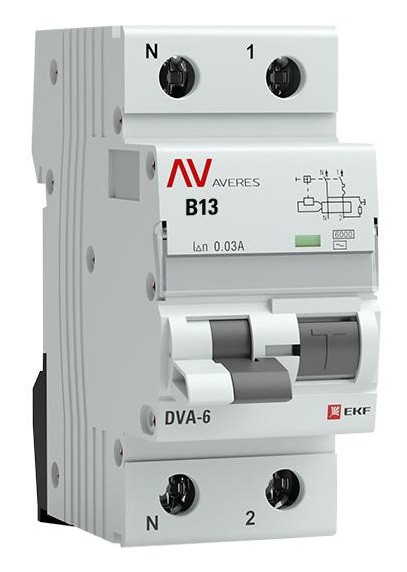 

Автомат дифференциальный EKF rcbo6-1pn-13B-30-ac-av DVA-6 1P+N 13А (B) 30мА (AC) 6кА AVERES, rcbo6-1pn-13B-30-ac-av