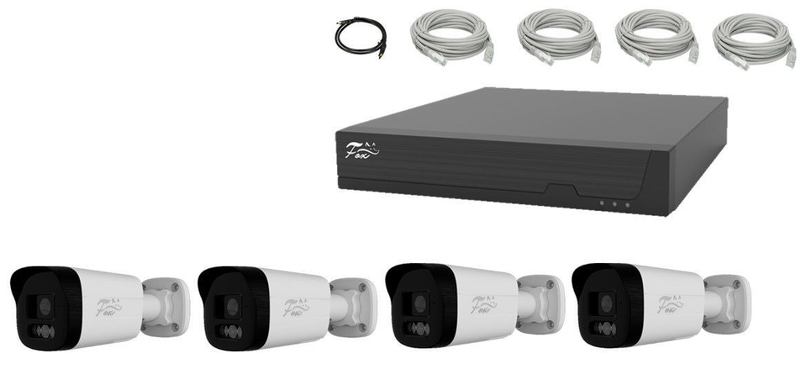Комплект FOX FX-NEO4.4С IP видеонаблюдения FX-NEO4.4 8-и потоковый NVR, 4*POE, H.265+/H265/H.264+/ H.264, запись до 88 Mbps: 8*4K (до 3840x2160); 4K H