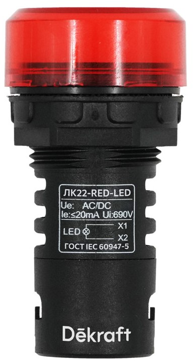 

Лампа DEKraft 25119DEK ЛK-22 LED коммутаторная ADDS D=22мм 220В AC/DC красная, 25119DEK