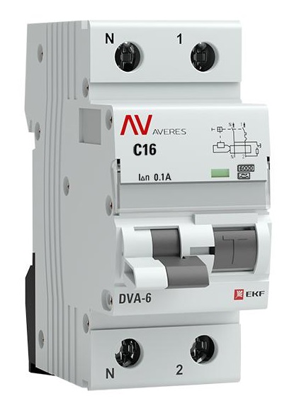 

Автомат дифференциальный EKF rcbo6-1pn-16C-100-a-av DVA-6 1P+N 16А (C) 100мА (A) 6кА AVERES, rcbo6-1pn-16C-100-a-av