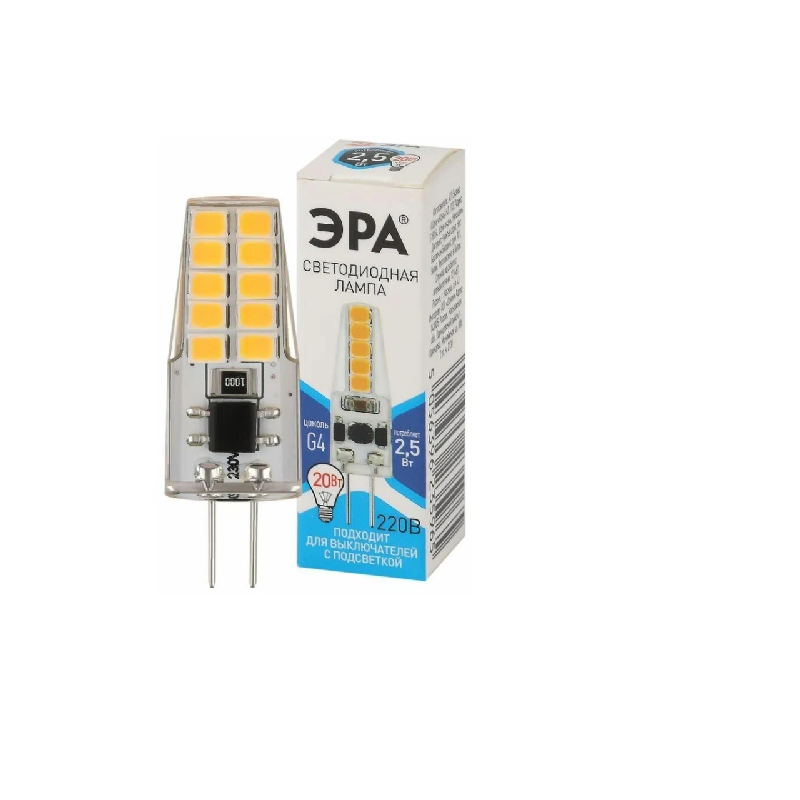 

Лампа светодиодная ЭРА Б0049092 LED-JC-2,5W-220V-SLC-840-G4 (диод, капсула, 2,5Вт, нейтр, G4) (20/500/24500), Б0049092