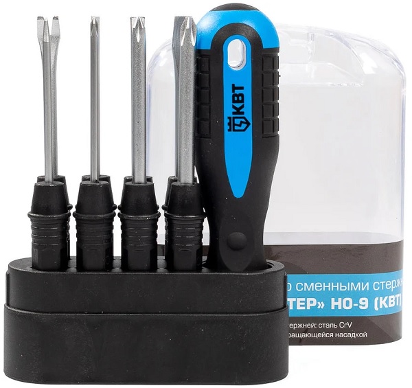 

Набор отверток КВТ 78708 со сменными стержнями НО-9 серия МАСТЕР, 78708