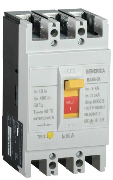 Изображение товара Автоматический выключатель в литом корпусе GENERICA SAV10-3-0080-G