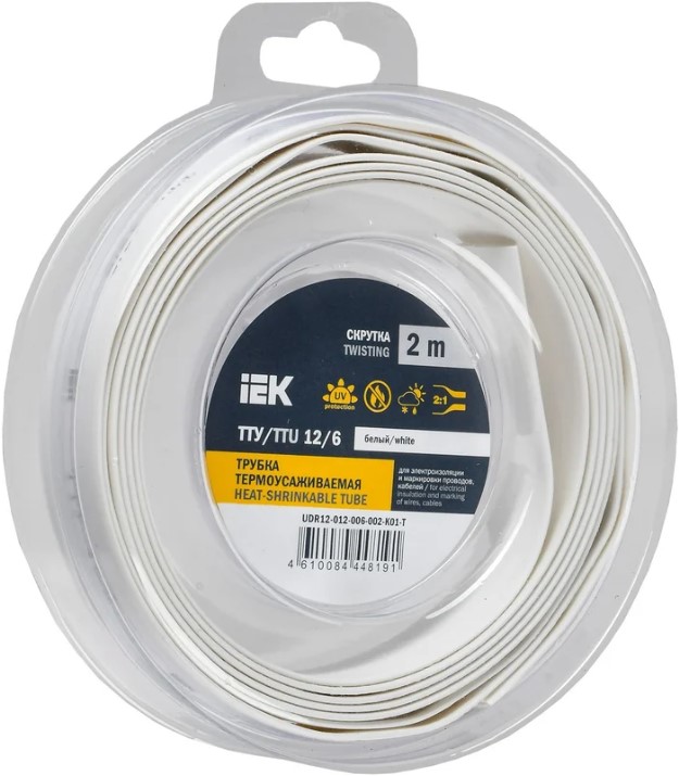 

Трубка термоусадочная IEK UDR12-012-006-002-K01-T ТТУ нг-LS 12/6 белая (2м/упак), UDR12-012-006-002-K01-T