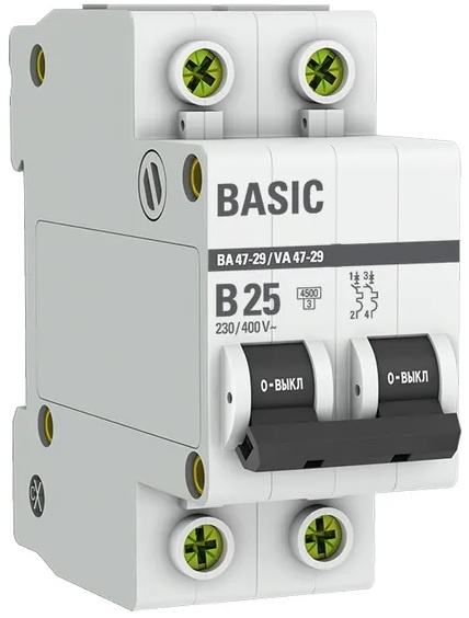 Изображение товара Автоматический выключатель EKF mcb4729-2-25-B 25А IP20 модульный защита цепей