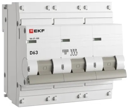 

Автоматический выключатель EKF mcb47100-3-63D-pro 3P 63А (D) 10kA ВА 47-100 PROxima, mcb47100-3-63D-pro