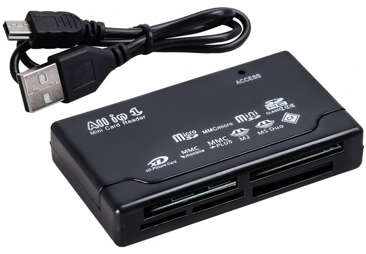 

Карт-ридер SmartBuy SBR-999 универсальный 10-в-1, MicroSD, SD, CF, MS, M2, MMC, xD и др., (1/80), SBR-999