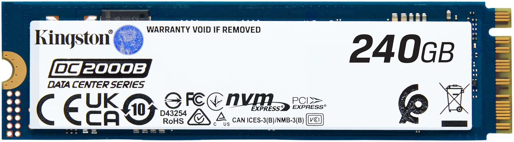 

Накопитель SSD M.2 2280 Kingston DC2000B 240GB, 4500/400MB/s, PCIe 4.0 x4, NVME, 3D TLC, 260K/18K IOPS, 175 TBW, MTBF 2M, DC2000B