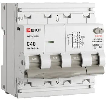 

Автомат дифференциальный EKF D63N46ES40C100 АВДТ-63N 3P+N (S) 40А характеристика C 100мА тип AC электронный селективный 6кА PROXIMA, D63N46ES40C100