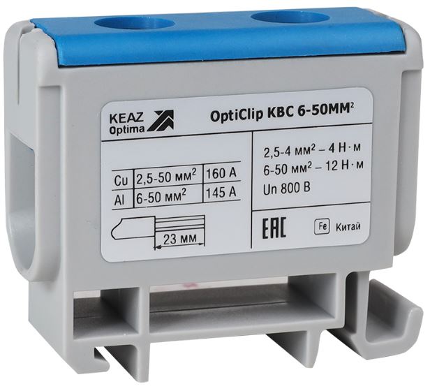 

Клемма вводная КЭАЗ 351040 силовая OptiClip КВС 6-50 синяя, 351040