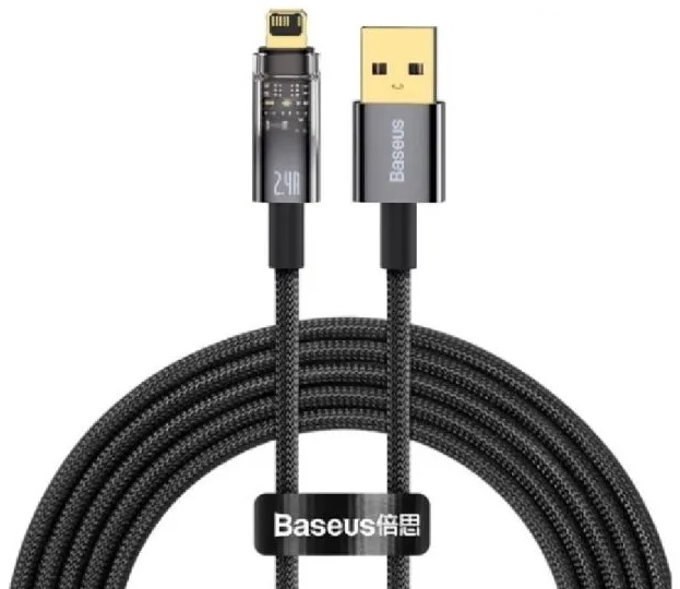 

Кабель интерфейсный Baseus CATS000501 Explorer Series Auto Power-Off Fast Charging Data USB to Lightning 2.4A 2m Black (для смартфонов и планшетов, пе, CATS000501