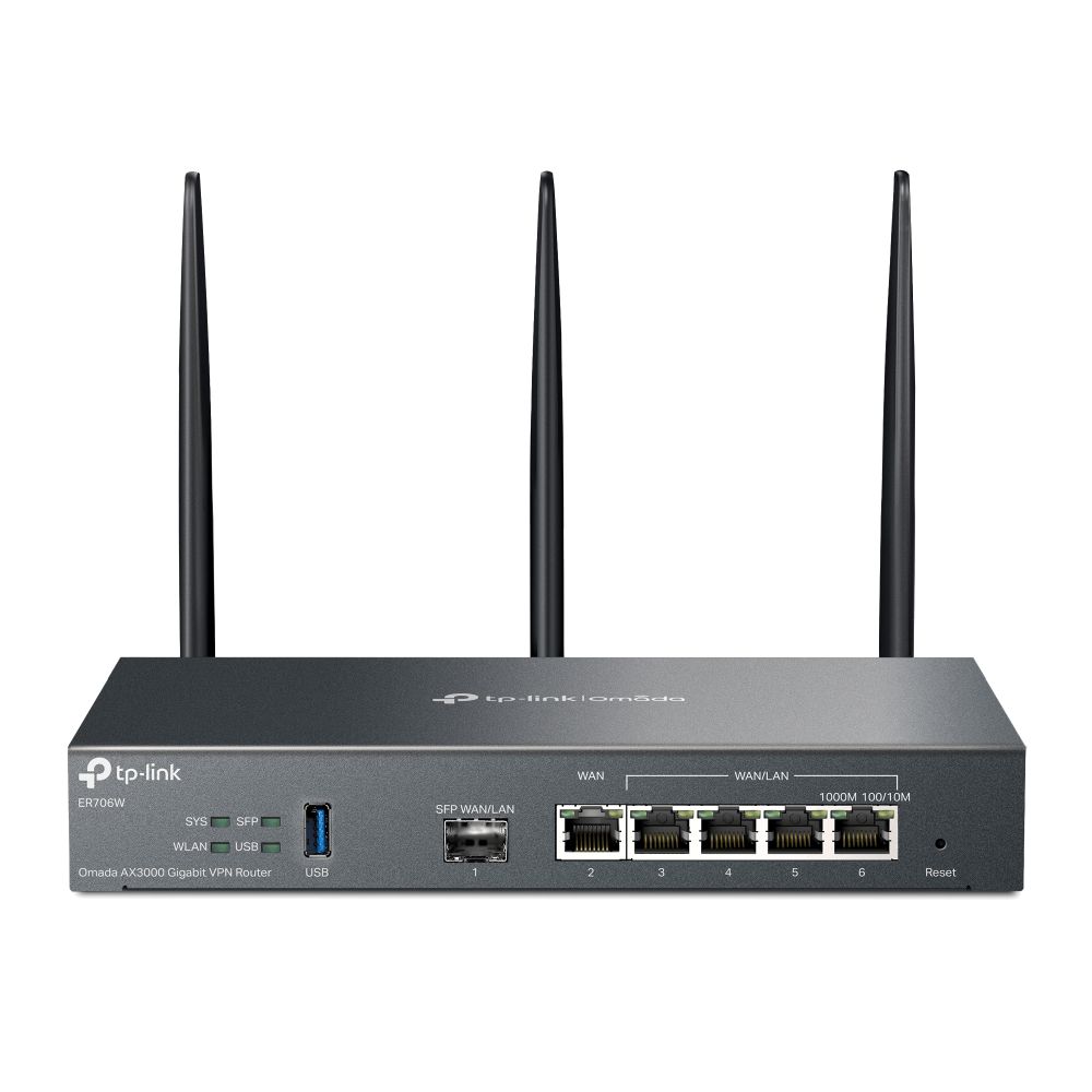

Маршрутизатор TP-LINK ER706W VPN Omada с гигабитными портами и поддержкой Wi-Fi AX3000, 1 гиг. SFP WAN/LAN, 1 гиг. RJ45 WAN, 4 гиг. RJ45 WAN/LAN, USB, ER706W