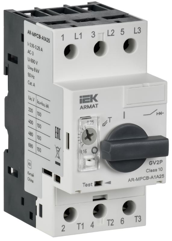 

Автоматический выключатель для защиты двигателя IEK AR-MPCB-A1A25 ARMAT A1 GV2P 0,16-0,25А, AR-MPCB-A1A25